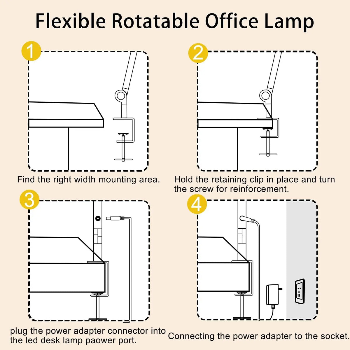 LED Desk Lamp with Clamp Flexible 4 sections Swing Arm Three light sources desk light, 4 Color Modes & 5 Brightness