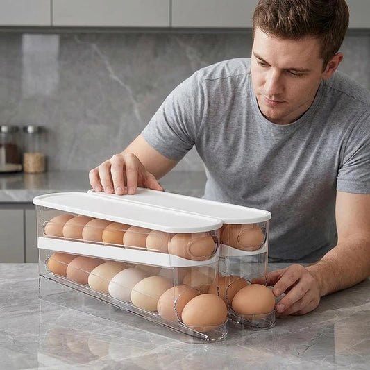 Bilayer Fridge Egg Storage Box Automatic Rolling Eggs Holder Rack Ladder Style Refrigerator Eggs Dispenser Egg Organizer Holder
