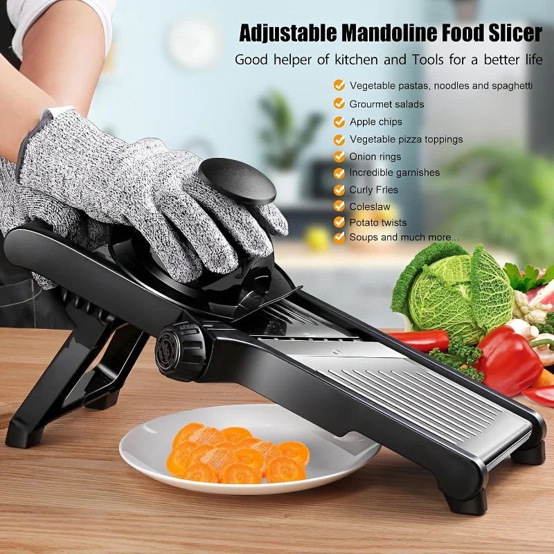 Stainless Steel Mandoline Slicer with 5 Blades & Holder - Safe Hand Guard Food Chopper for Vegetable Fruit, Easy Clean