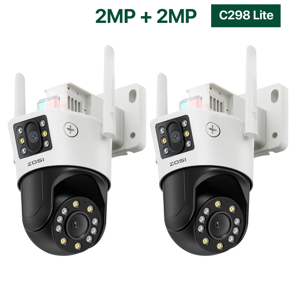 ZOSI C298 4K 8MP Dual-Lens(2x4MP) Wired WiFi PTZ Security Camera Outdoor with Wide Angle 8X Hybrid Zoom 360 Surveillane Cam