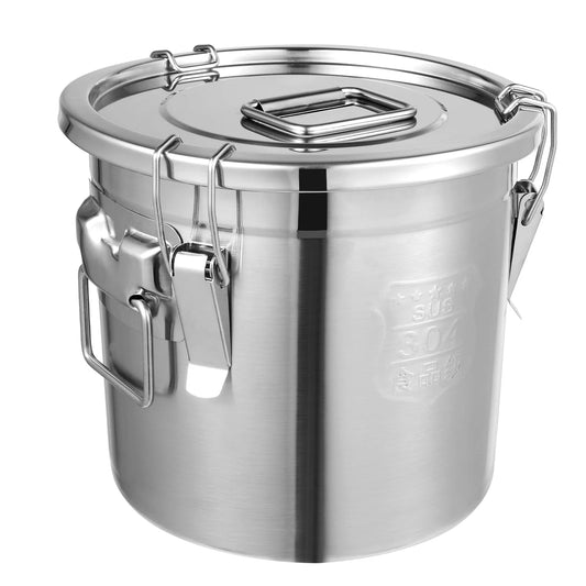 Bymaocar 12L 304 Stainless Steel Cereal Container Metal Kitchen Rice Oil Storage Bucket Airtight Durable, Corrosion Resistant
