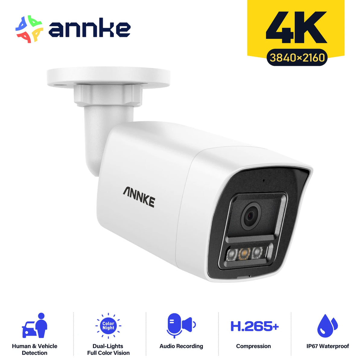 Annke 8MP 4K HD IP Security Camera Poe Dual Light Audio Fixed Bullet Camera Human Vehicle Detection 256G SD Storage ONVIF IP67