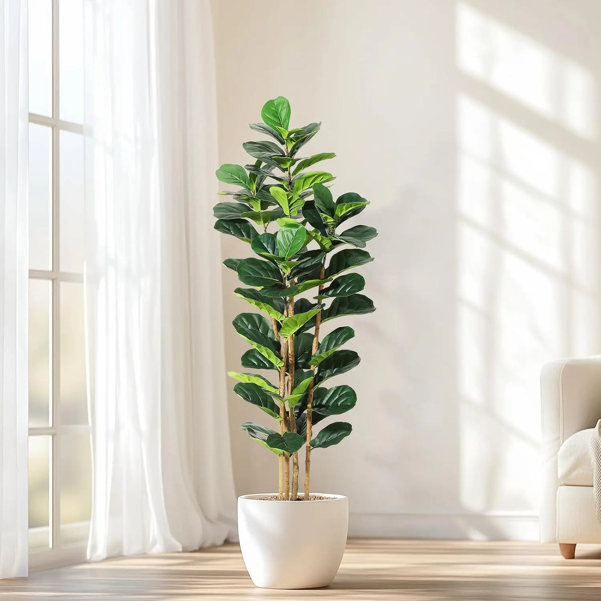 5/6/7 FT Artificial Fiddle Leaf Fig Tree with Pot Faux Trees with Artificial Plants Fiddle Leaves Greenery Fake Tree for Home