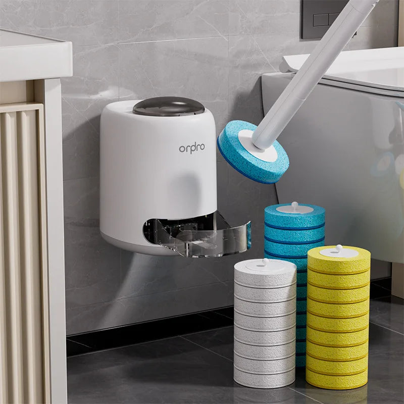 Wall Hanging Disposable Toilet Brush, Sanitary Bathroom Toilet Cleaner Brush with 8 Refill Heads, 360° All-Around Deep Clean Automatic Pop-Out Design
