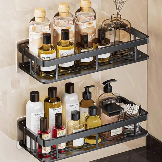 1/2pcs Drill-Free Wall Mounted Bathroom Storage Shelf Bathroom Shelf No Drill Wall Mounted Shampoo Bottle Shower Corner Rack Toilet Storage Rack Aluminum Bathroom Kitchen Accessories