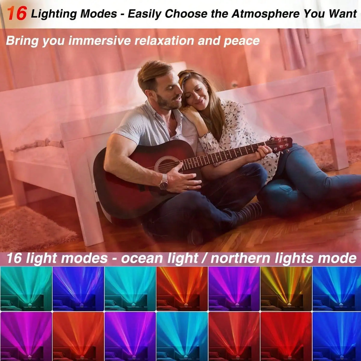 Romantic Water Ripple Light 16 Colors Ocean Wave Projector Remote 30 Modes 3D Aurora Glow Diamond Cut Design For Living Space Bedroom Bar Restaurant