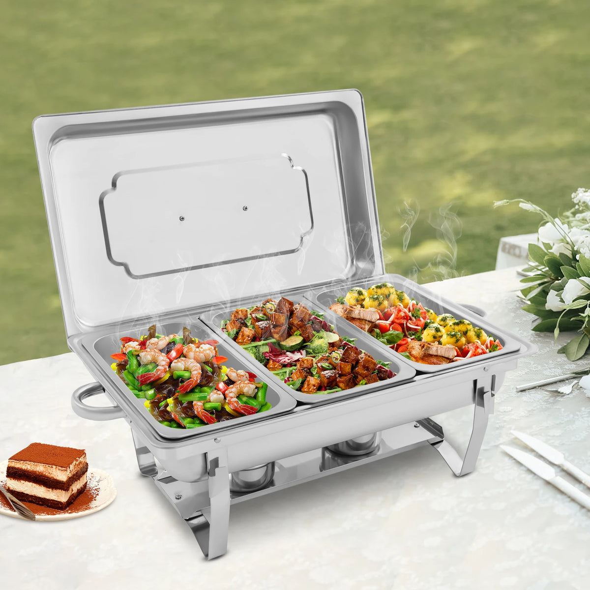 Stainless Steel Chafing Dish Buffet Set Rectangular Catering Chafer Warmer Buffet Dishes Warming for Restaurants, Buffets
