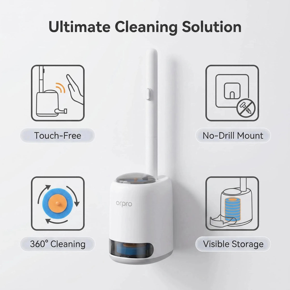 Wall Hanging Disposable Toilet Brush, Sanitary Bathroom Toilet Cleaner Brush with 8 Refill Heads, 360° All-Around Deep Clean Automatic Pop-Out Design