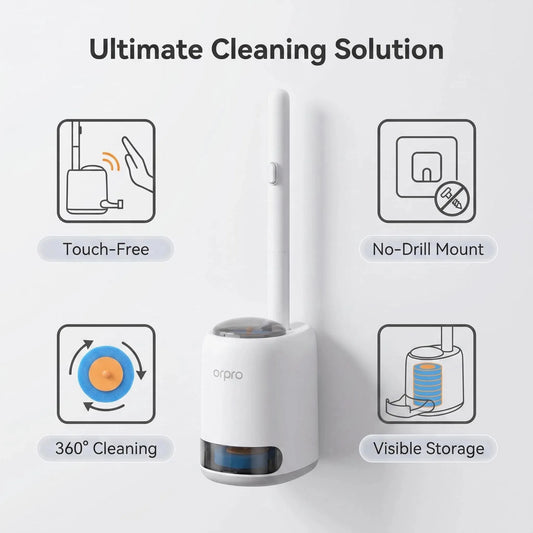 Wall Hanging Disposable Toilet Brush, Sanitary Bathroom Toilet Cleaner Brush with 8 Refill Heads, 360° All-Around Deep Clean Automatic Pop-Out Design