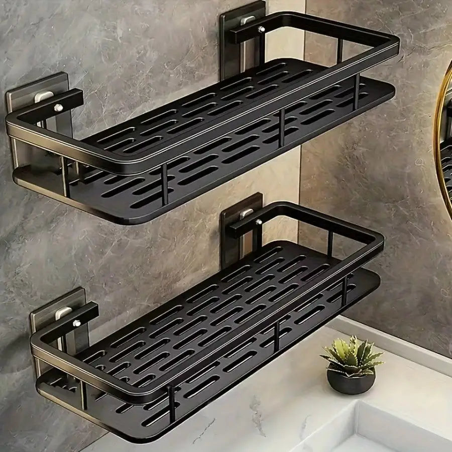 1/2pcs Drill-Free Wall Mounted Bathroom Storage Shelf Bathroom Shelf No Drill Wall Mounted Shampoo Bottle Shower Corner Rack Toilet Storage Rack Aluminum Bathroom Kitchen Accessories