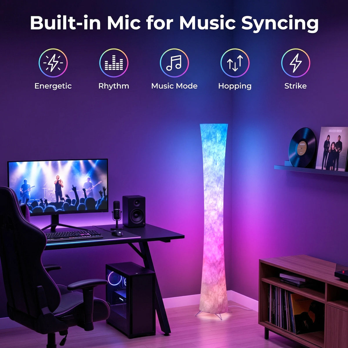 1pc Round Smart Floor Lamp, Modern RGB Corner Lamp with Tyvek Fabric, Music Sync, Remote Control, LED Floor Lamp for Living Room, Bedroom & Office Decor, Holiday Birthday Gift, Christmas Decoration