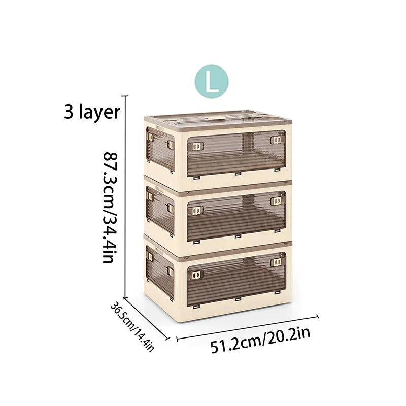 Plastic Storage Box with Lid, Foldable with Wheels, Five-Opening Door, Stackable, Used for Organizing Clothes, Snacks, and Camping, White and Light Yellow