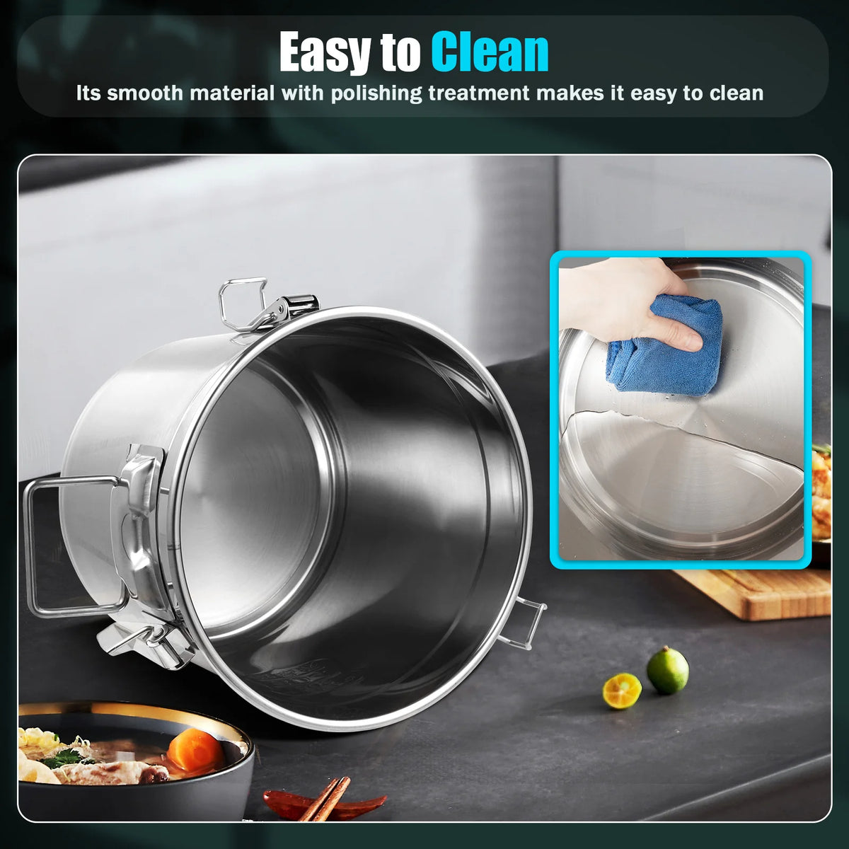 Bymaocar 12L 304 Stainless Steel Cereal Container Metal Kitchen Rice Oil Storage Bucket Airtight Durable, Corrosion Resistant