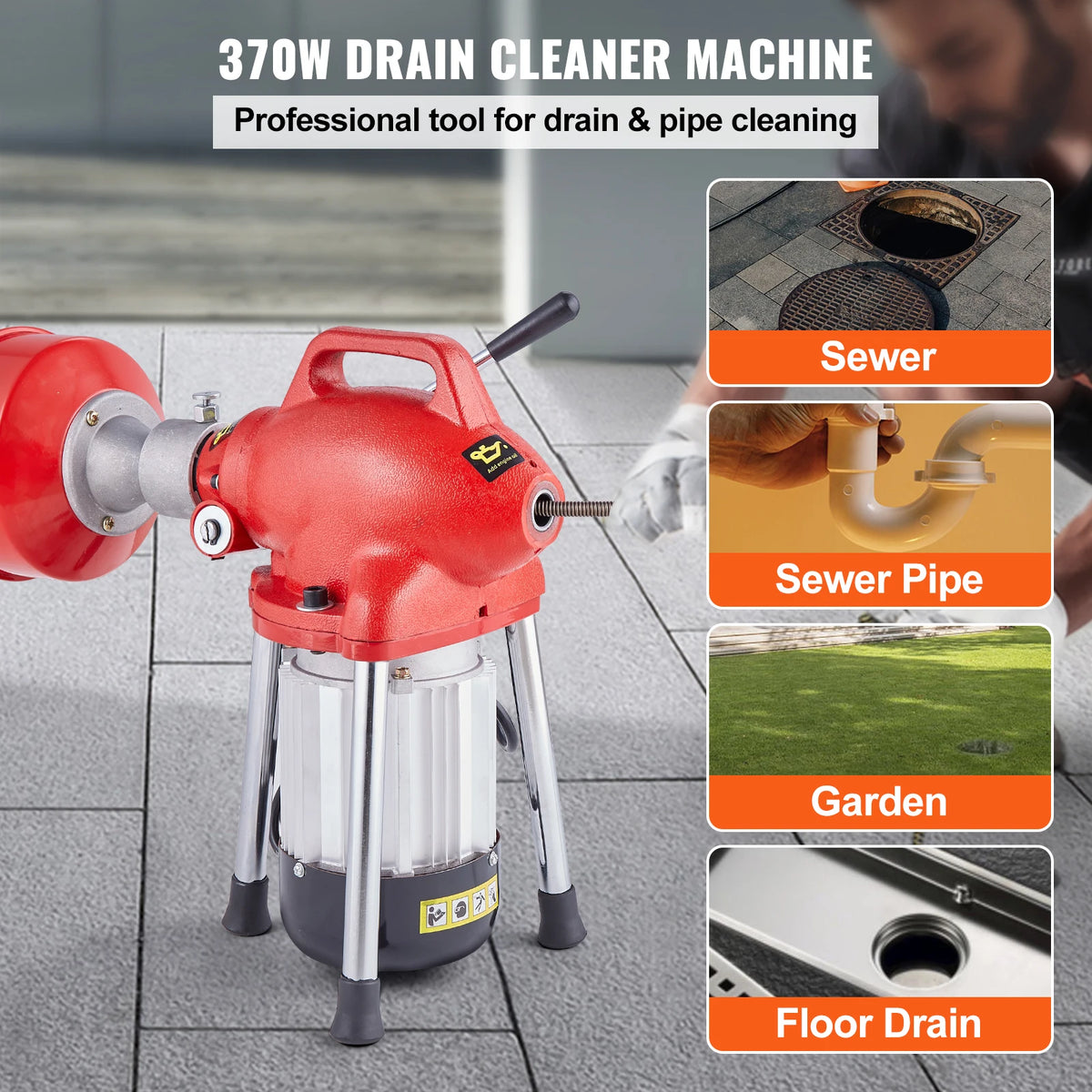 SucceBuy Drain Cleaner Machine 370W/250W Electric Sewer Snake Auger Manual Feed Tube Pipe Cleaning Tool Dredge Machine for Home
