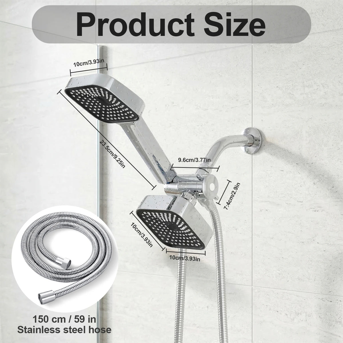 High-Flow 2-in-1 Wall-Mounted Handheld Shower Head and Rain Shower Head Set With Handheld Shower Head&Long Hose for Bathroom