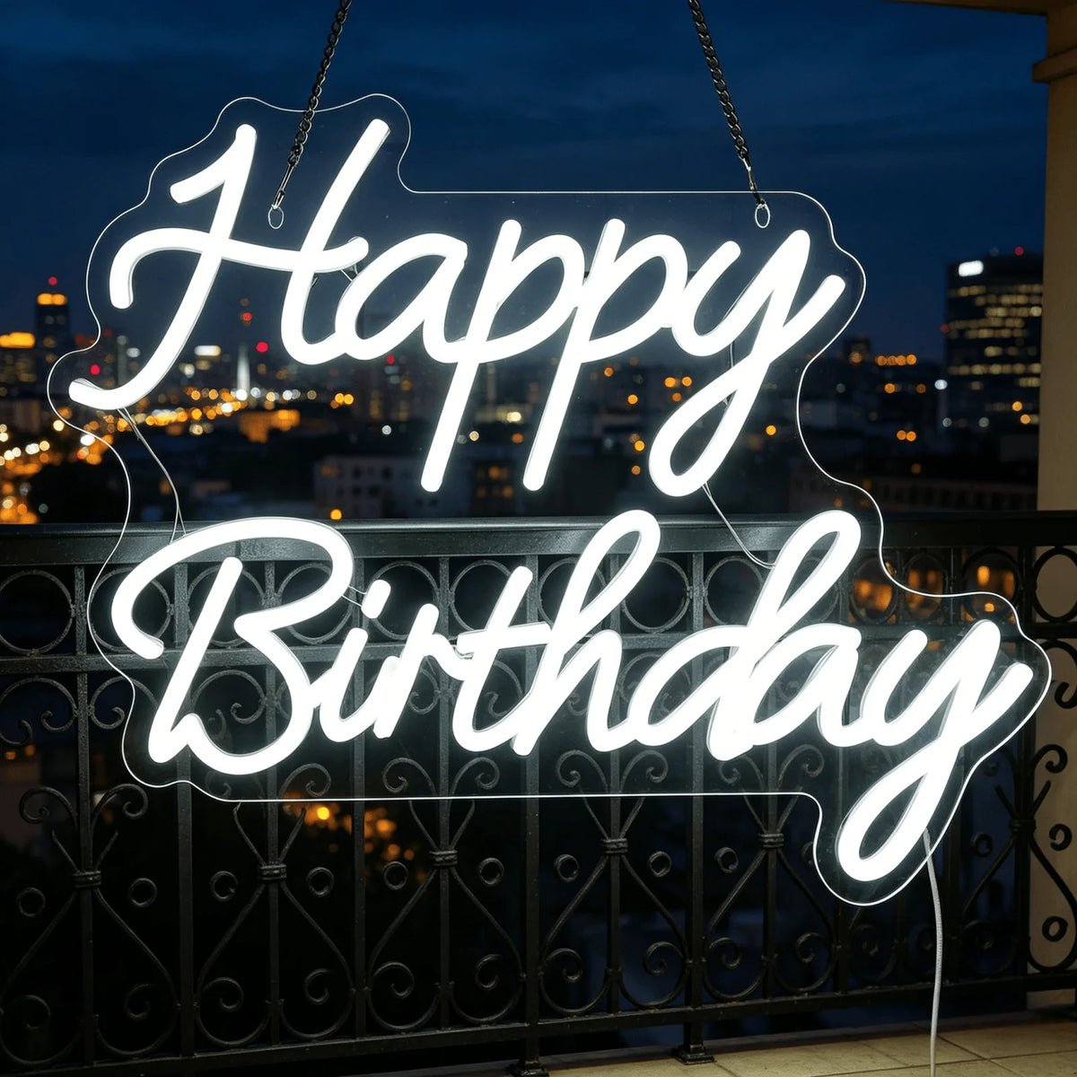 Happy Birthday White LED Neon Sign USB Wall Light Bakery Birthday Party Decor
