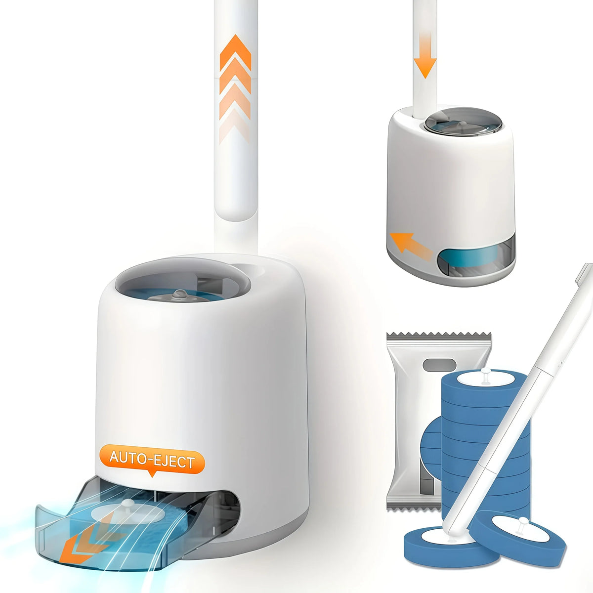 Wall Hanging Disposable Toilet Brush, Sanitary Bathroom Toilet Cleaner Brush with 8 Refill Heads, 360° All-Around Deep Clean Automatic Pop-Out Design