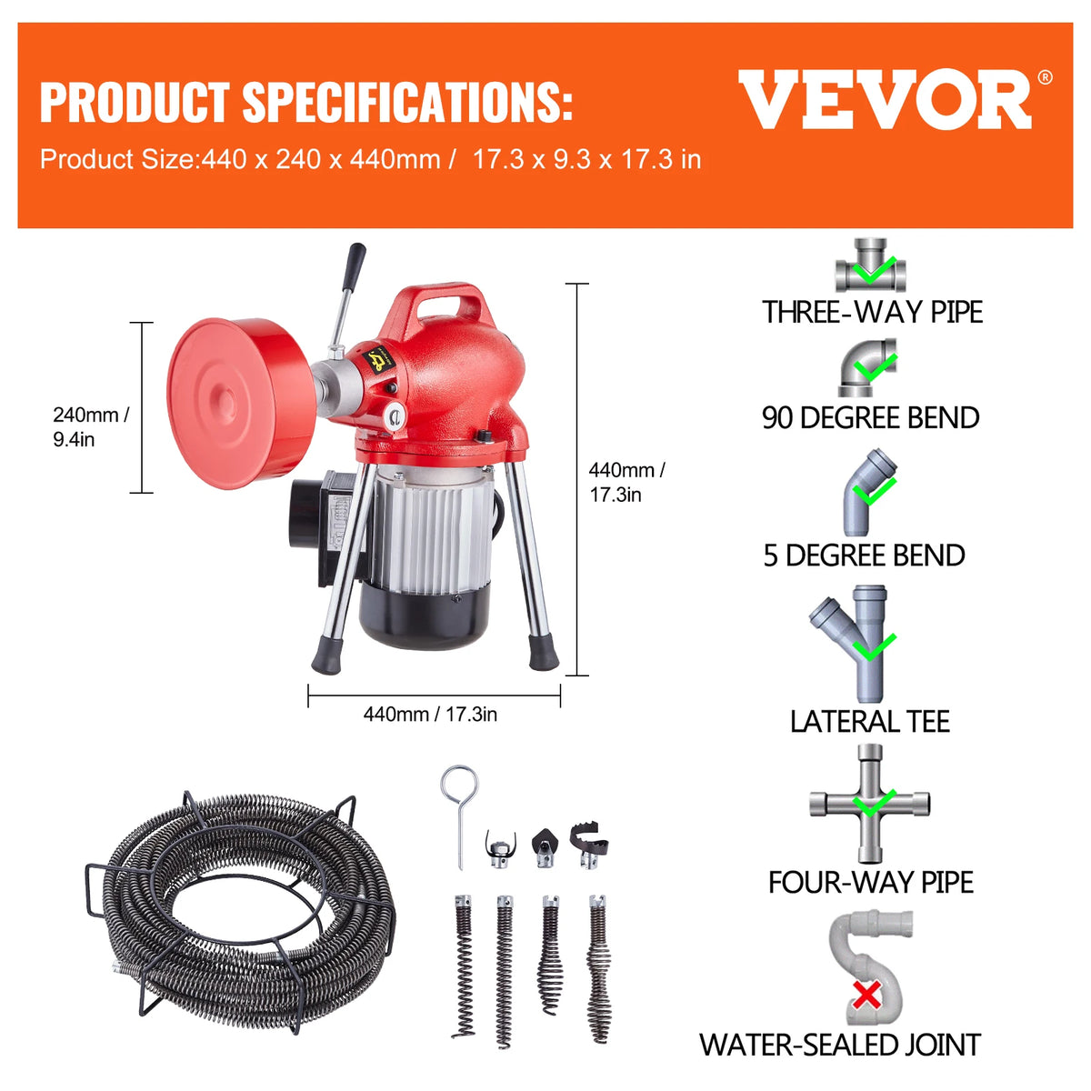 SucceBuy Drain Cleaner Machine 370W/250W Electric Sewer Snake Auger Manual Feed Tube Pipe Cleaning Tool Dredge Machine for Home